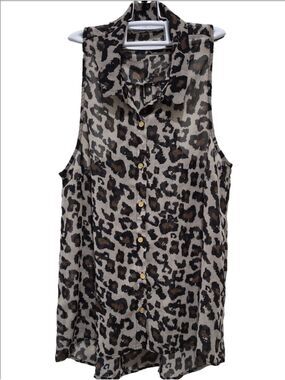 Bluenotes Leopard Print Sheer High-Low Vest Top M